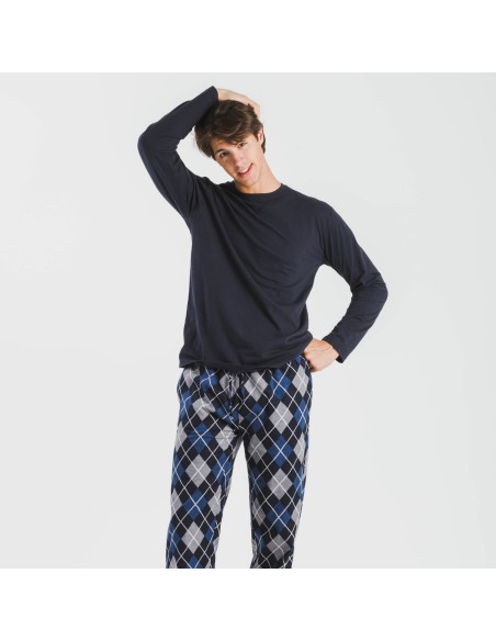 Pijama hombre franela Roldan azul marino pijamas-largos-hombre