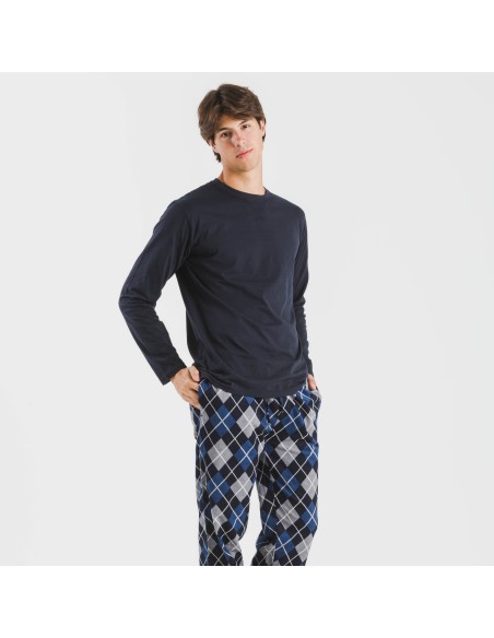 Pijama hombre franela Roldan azul marino pijamas-largos-hombre