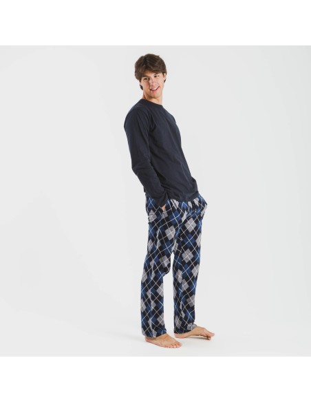 Pijama hombre franela Roldan azul marino pijamas-largos-hombre