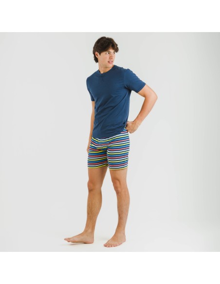 Pijama corto algodón hombre Flax azul pijamas-cortos-hombre