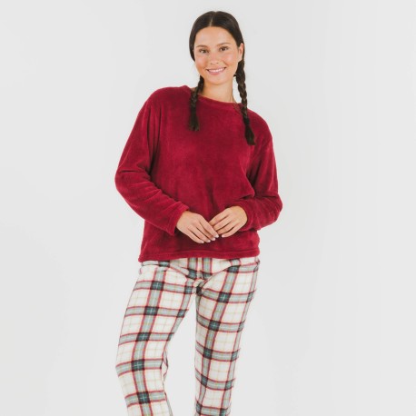 Pijama coral Cuadro Fiorile burdeos pijamas-de-invierno-de-mujer