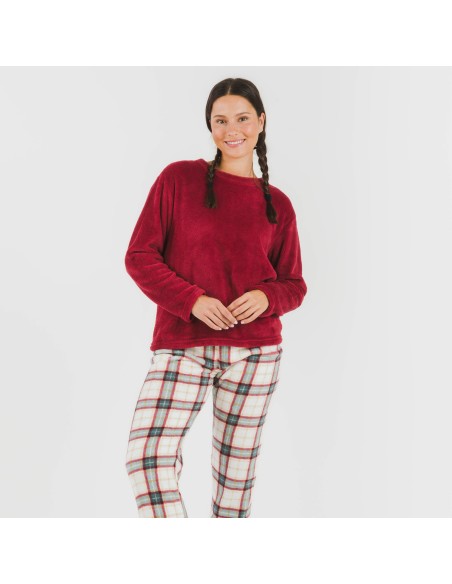 Pijama coral Cuadro Fiorile burdeos pijamas-de-invierno-de-mujer