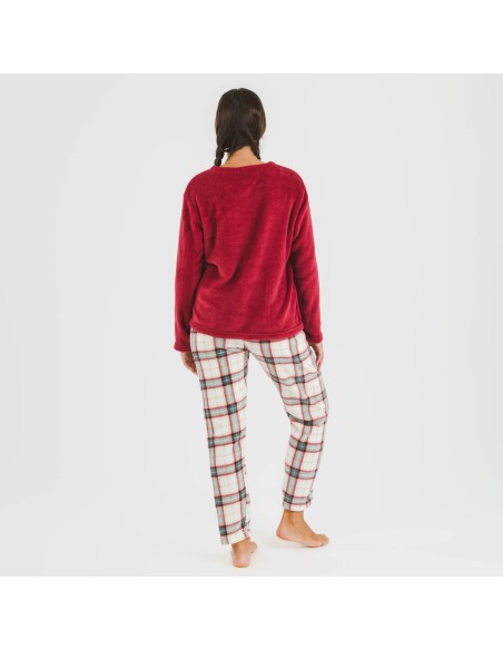 Pijama coral Cuadro Fiorile burdeos pijamas-de-invierno-de-mujer