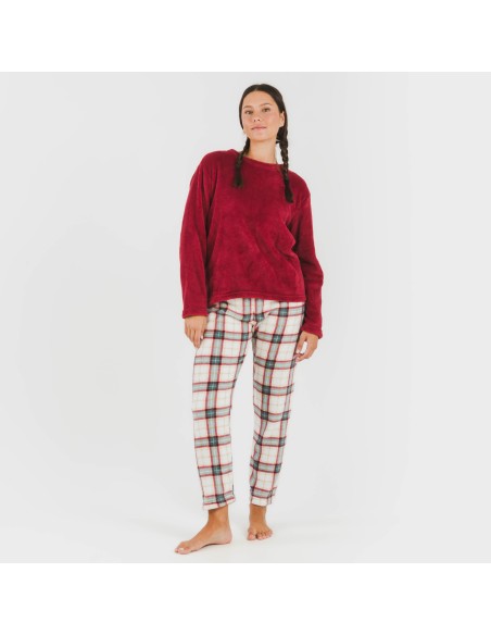 Pijama coral Cuadro Fiorile burdeos pijamas-de-invierno-de-mujer