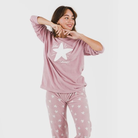 Pijama polar Iconic malva rosa pijamas-de-invierno-de-mujer