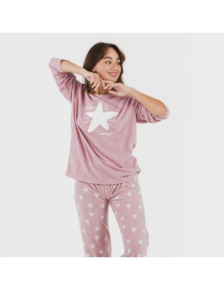 Pijama polar Iconic malva rosa pijamas-de-invierno-de-mujer