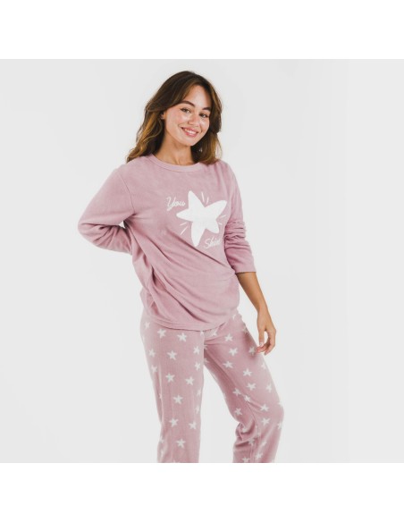 Pijama polar Iconic malva rosa pijamas-de-invierno-de-mujer