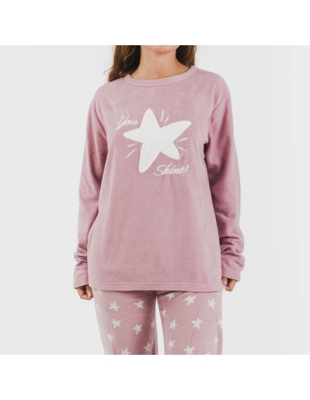 Pijama polar Iconic malva rosa pijamas-de-invierno-de-mujer