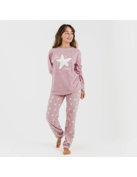 Pijama polar Iconic malva rosa pijamas-de-invierno-de-mujer