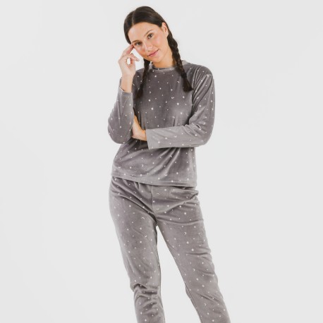 Pijama terciopelo Ambarina gris medio pijamas-de-invierno-de-mujer