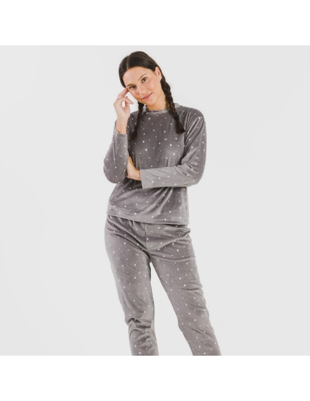 Pijama terciopelo Ambarina gris medio pijamas-de-invierno-de-mujer