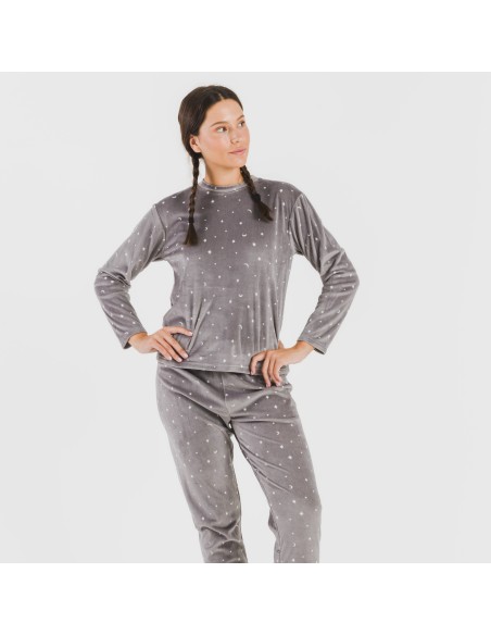 Pijama terciopelo Ambarina gris medio pijamas-de-invierno-de-mujer