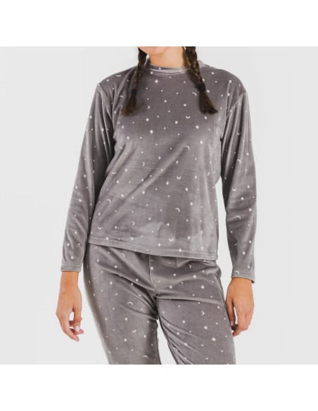 Pijama terciopelo Ambarina gris medio pijamas-de-invierno-de-mujer