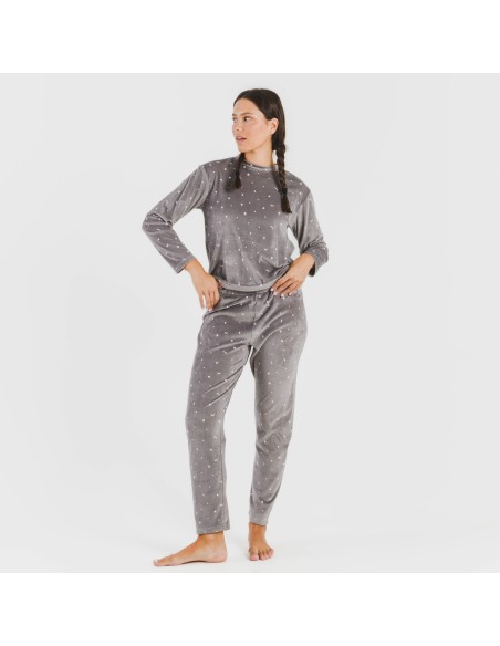 Pijama terciopelo Ambarina gris medio pijamas-de-invierno-de-mujer