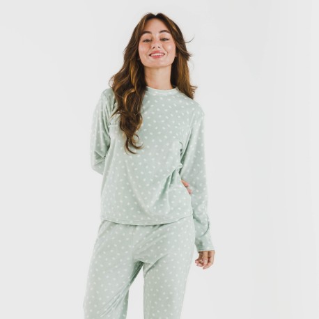 Pijama terciopelo Natalie verde tiffany pijamas-de-invierno-de-mujer