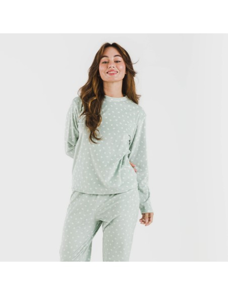 Pijama terciopelo Natalie verde tiffany pijamas-de-invierno-de-mujer