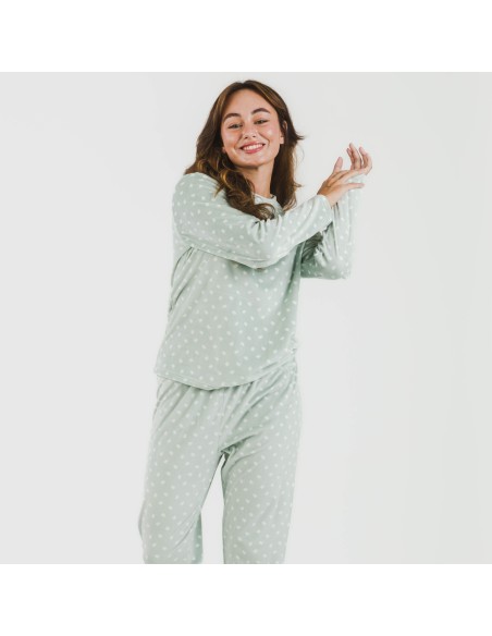 Pijama terciopelo Natalie verde tiffany pijamas-de-invierno-de-mujer