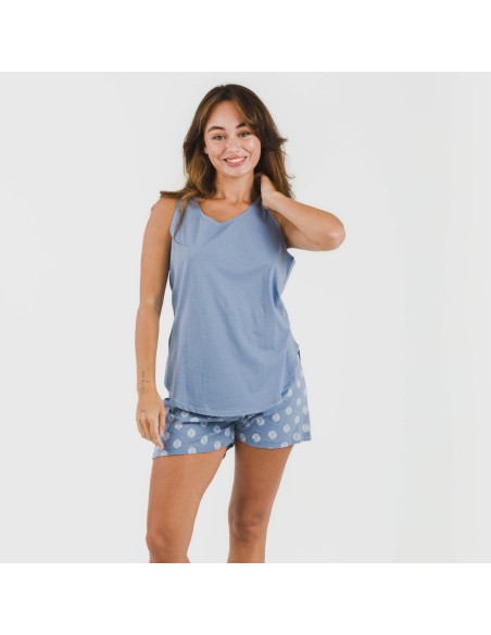 Pijama corto algodón Garbo azul añil pijamas-cortos-mujer