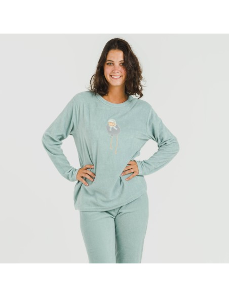 Pijama polar Frosty verde tiffany pijamas-de-invierno-de-mujer