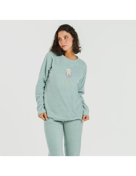 Pijama polar Frosty verde tiffany pijamas-de-invierno-de-mujer