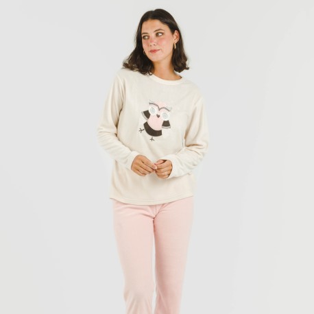 Pijama polar Buho rosa palo pijamas-de-invierno-de-mujer