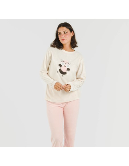 Pijama polar Buho rosa palo pijamas-de-invierno-de-mujer