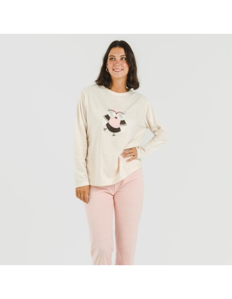 Pijama polar Buho rosa palo pijamas-de-invierno-de-mujer