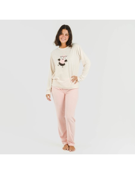 Pijama polar Buho rosa palo pijamas-de-invierno-de-mujer