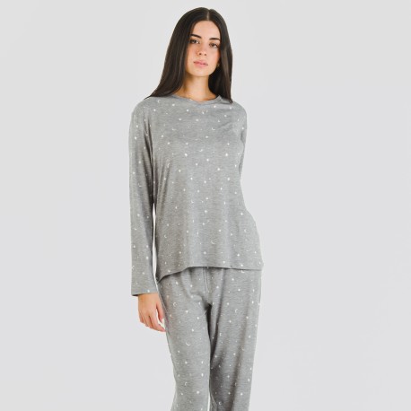 Pijama largo mujer soft Ambarina gris marengo pijamas-largos-de-mujer