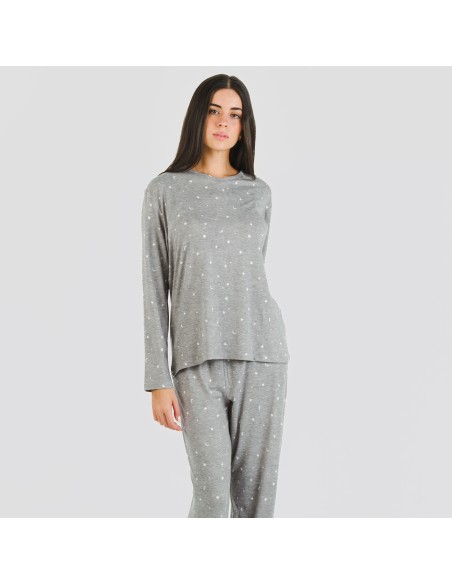 Pijama largo mujer soft Ambarina gris marengo pijamas-largos-de-mujer