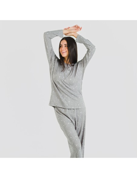 Pijama largo mujer soft Ambarina gris marengo pijamas-largos-de-mujer