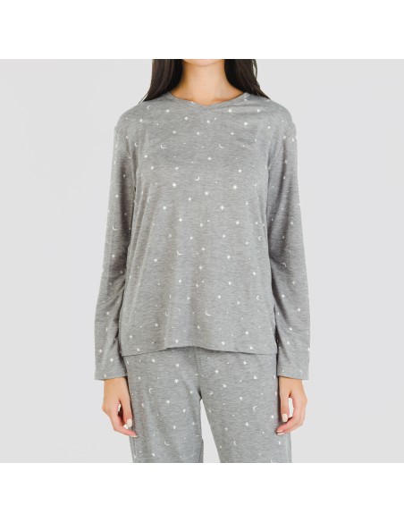 Pijama largo mujer soft Ambarina gris marengo pijamas-largos-de-mujer