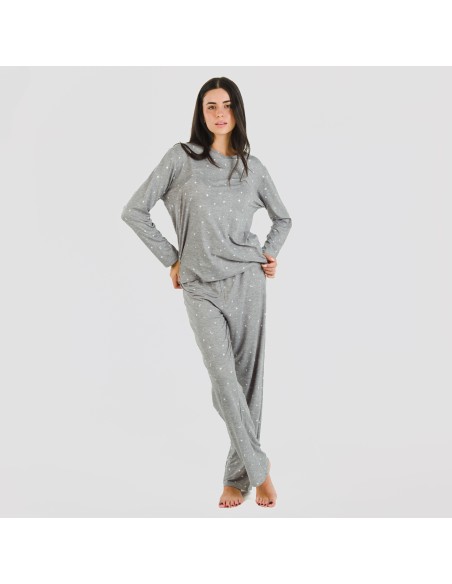 Pijama largo mujer soft Ambarina gris marengo pijamas-largos-de-mujer