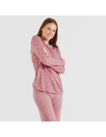 Pijama largo mujer soft Ambarina malva rosa pijamas-largos-de-mujer