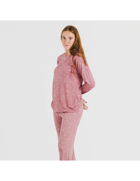 Pijama largo mujer soft Ambarina malva rosa pijamas-largos-de-mujer