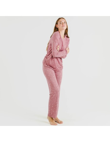 Pijama largo mujer soft Ambarina malva rosa pijamas-largos-de-mujer