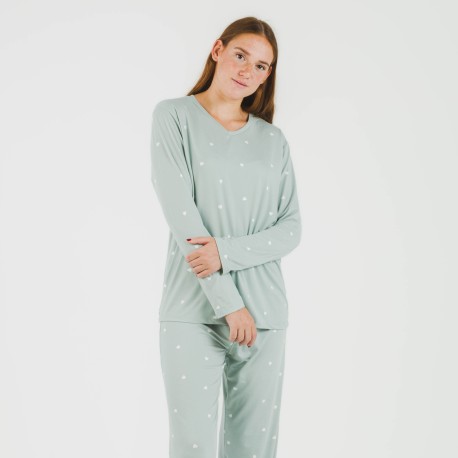 Pijama largo mujer soft Choer verde tiffany pijamas-largos-de-mujer