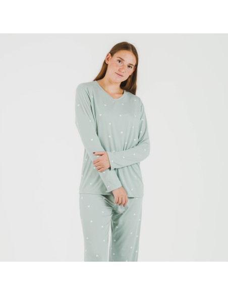 Pijama largo mujer soft Choer verde tiffany pijamas-largos-de-mujer