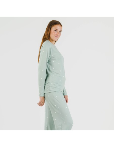 Pijama largo mujer soft Choer verde tiffany pijamas-largos-de-mujer