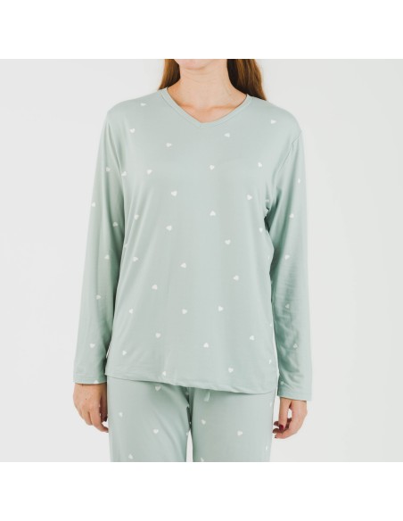 Pijama largo mujer soft Choer verde tiffany pijamas-largos-de-mujer