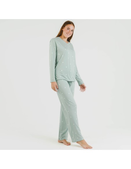 Pijama largo mujer soft Choer verde tiffany pijamas-largos-de-mujer