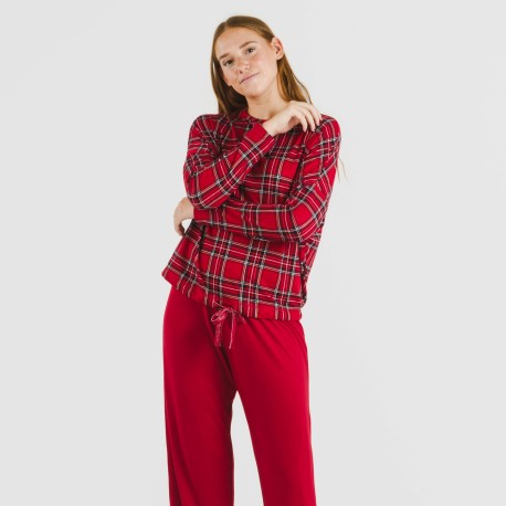 Pijama largo Secret mujer Cuadro Nicolas rojo pijamas-largos-de-mujer