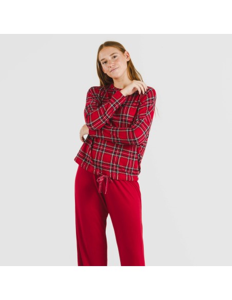 Pijama largo Secret mujer Cuadro Nicolas rojo pijamas-largos-de-mujer