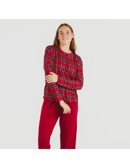 Pijama largo Secret mujer Cuadro Nicolas rojo pijamas-largos-de-mujer