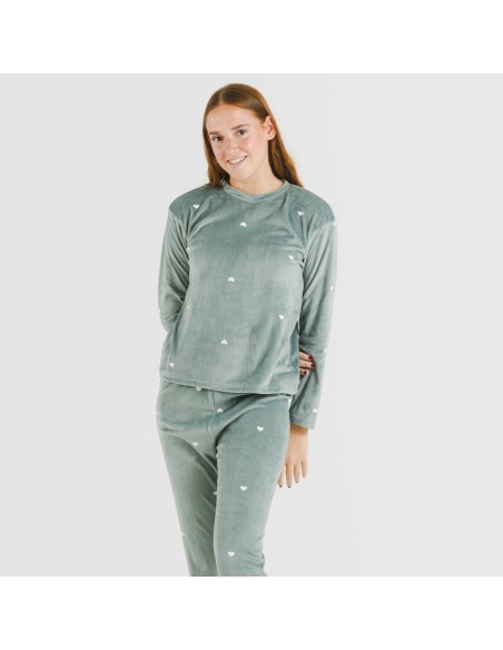 Pijama terciopelo Hearts verde menta pijamas-de-invierno-de-mujer