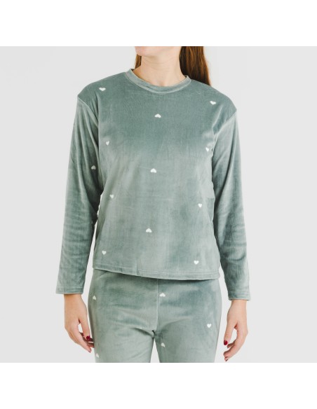 Pijama terciopelo Hearts verde menta pijamas-de-invierno-de-mujer