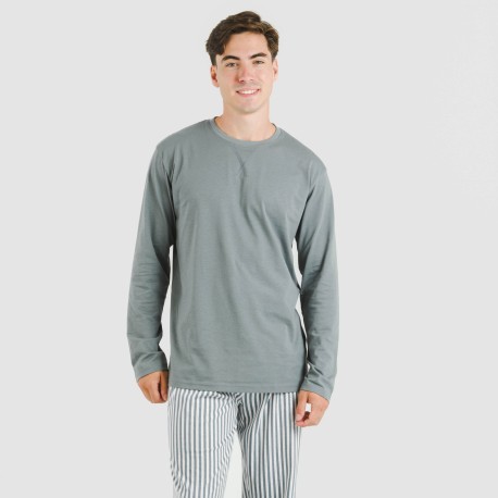 Pijama largo algodón hombre Raya Kodac verde azulado pijamas-largos-hombre