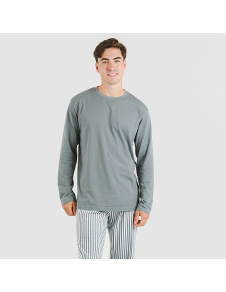 Pijama largo algodón hombre Raya Kodac verde azulado pijamas-largos-hombre