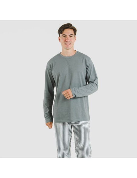 Pijama largo algodón hombre Raya Kodac verde azulado pijamas-largos-hombre