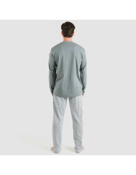 Pijama largo algodón hombre Raya Kodac verde azulado pijamas-largos-hombre